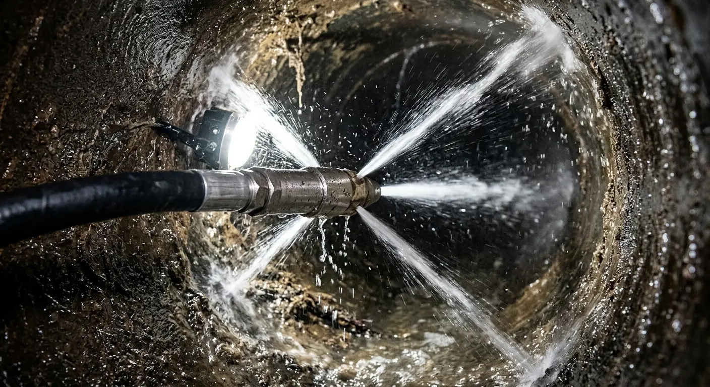 High-pressure hydro jetting nozzle cleaning sewer pipe for Storm Drain Cleaning in Willowick