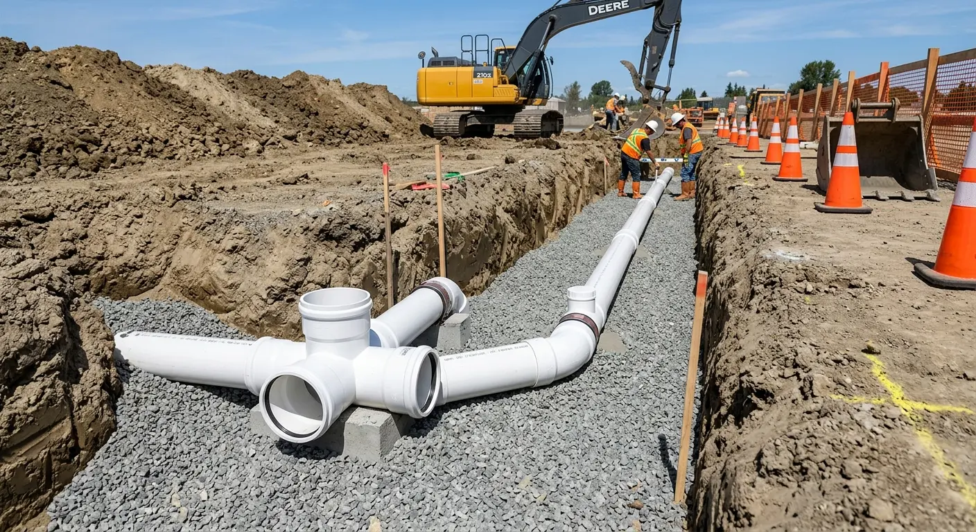 New PVC sewer pipe installation in open trench for Commercial Drain Cleaning in Willowick